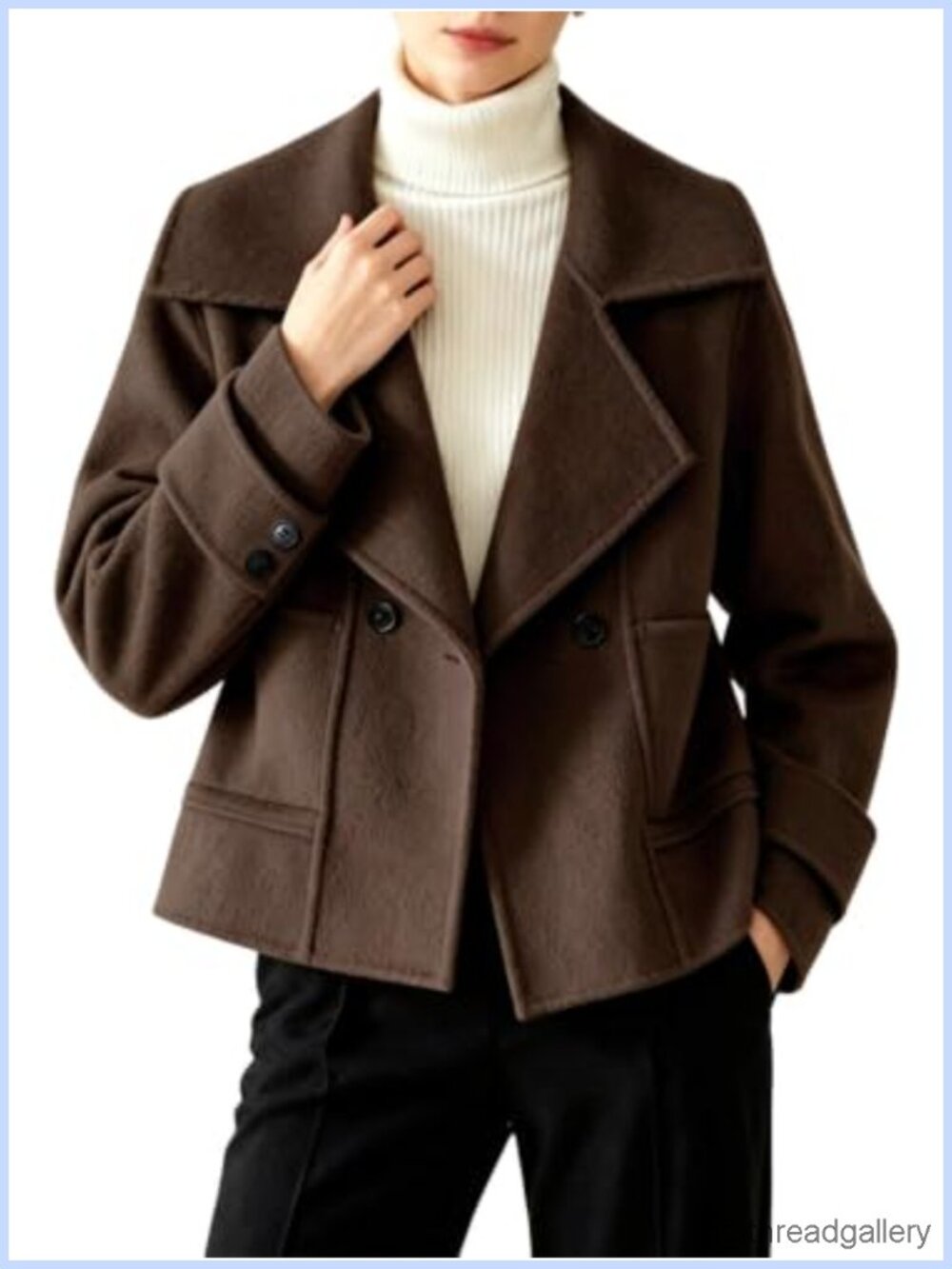 Cropped Wool Blend Pea Coat Slim Fit Notch Lapel Winter Jacket